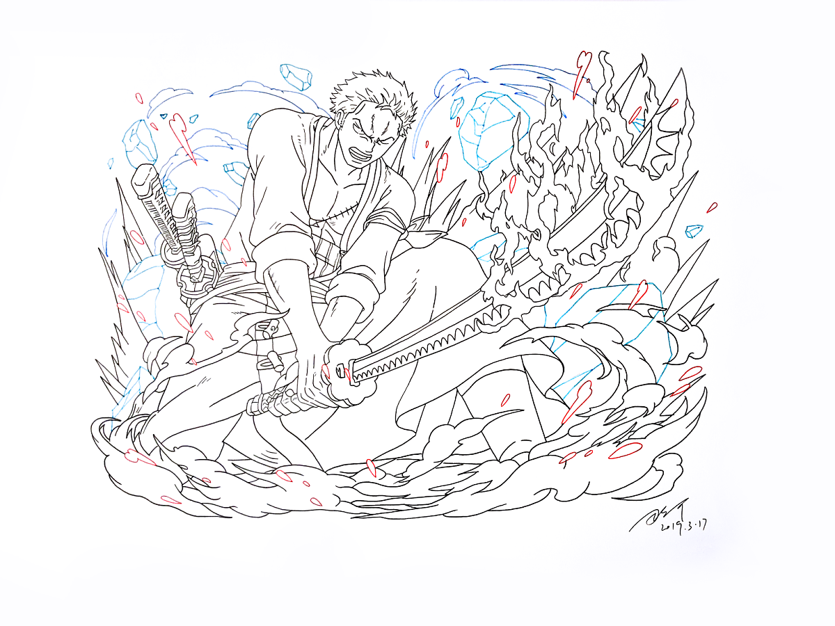 马克笔手绘海贼王索隆