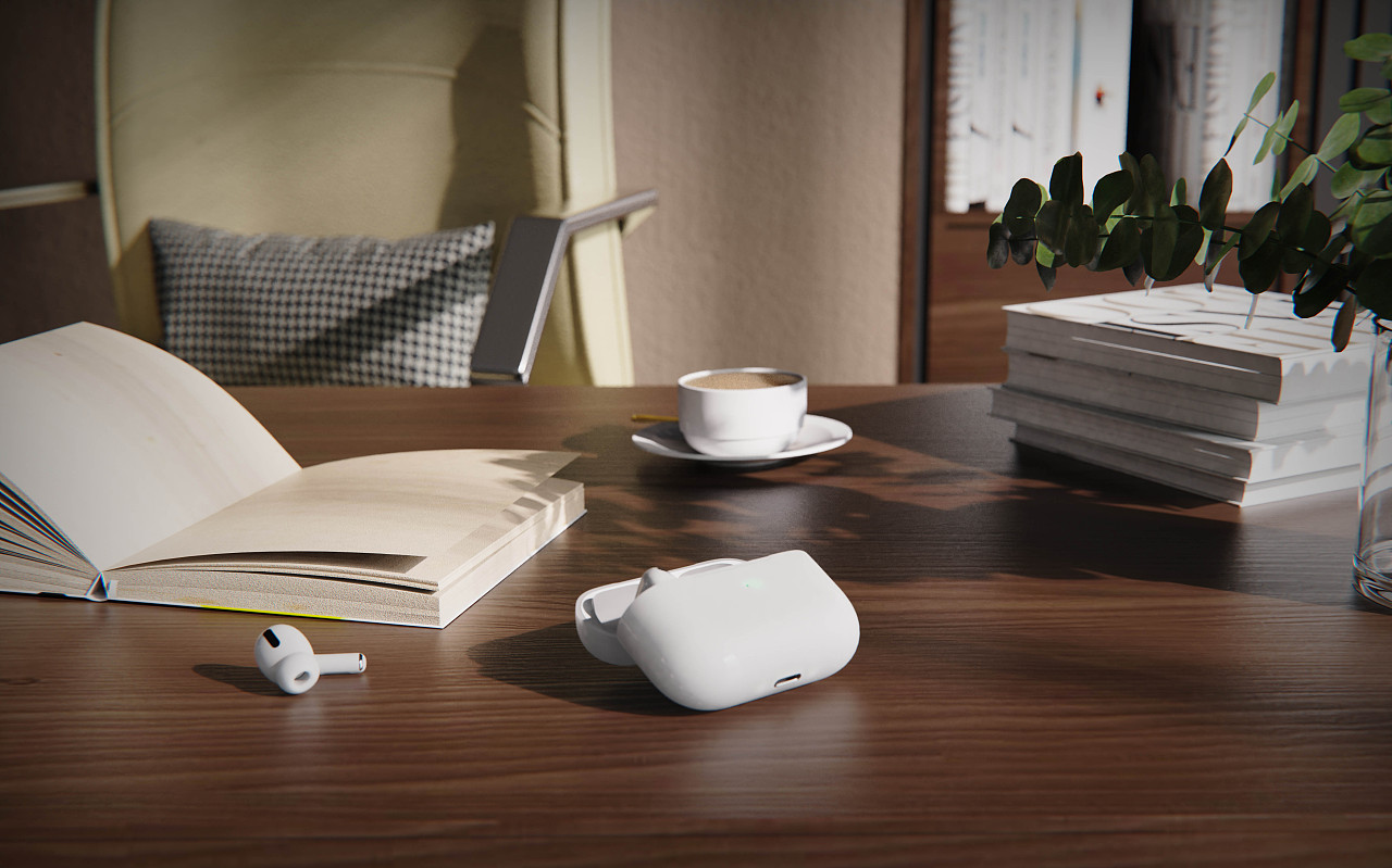 室内电脑办公桌电脑耳机keyshot场景|三维|场景|米尼工业设计坊