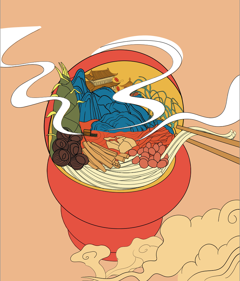 国潮螺蛳粉|插画|商业插画|迷思豆 - 原创作品 - 站酷 (zcool)