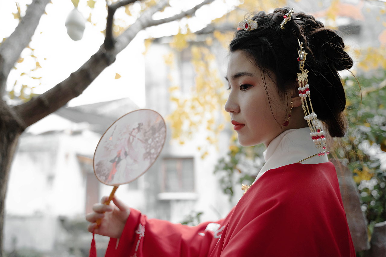 一袭红衣醉白鹭