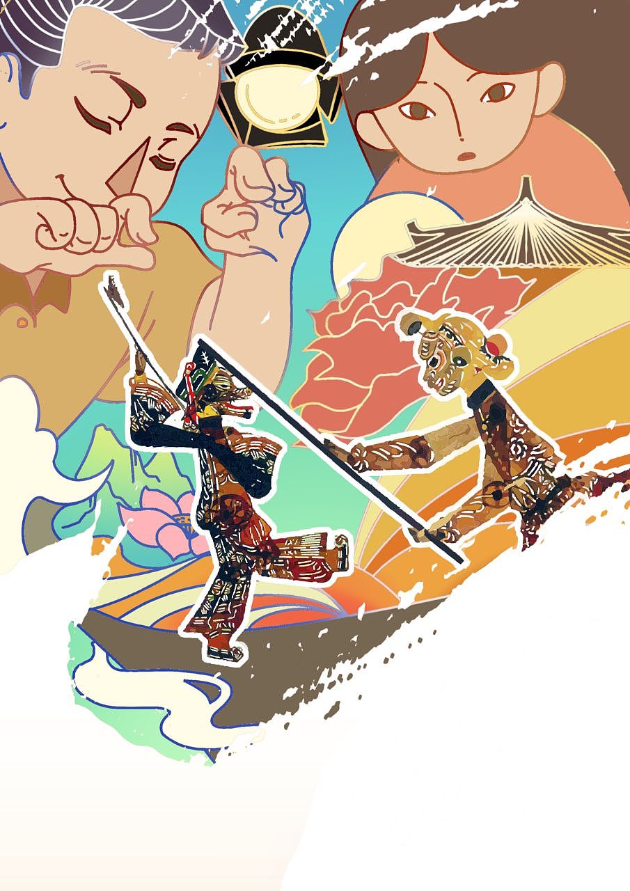 传统文化:皮影 插画海报