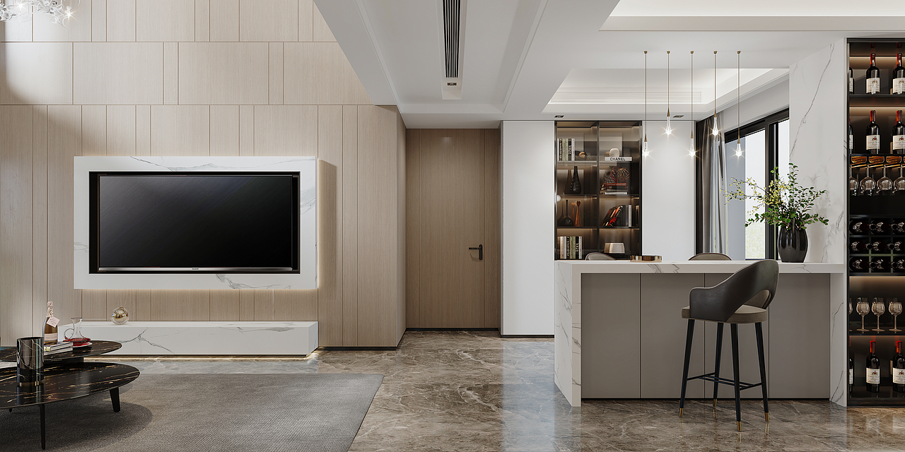 深圳罗湖淘金山,现代简约风装修案例效果图,家的模样