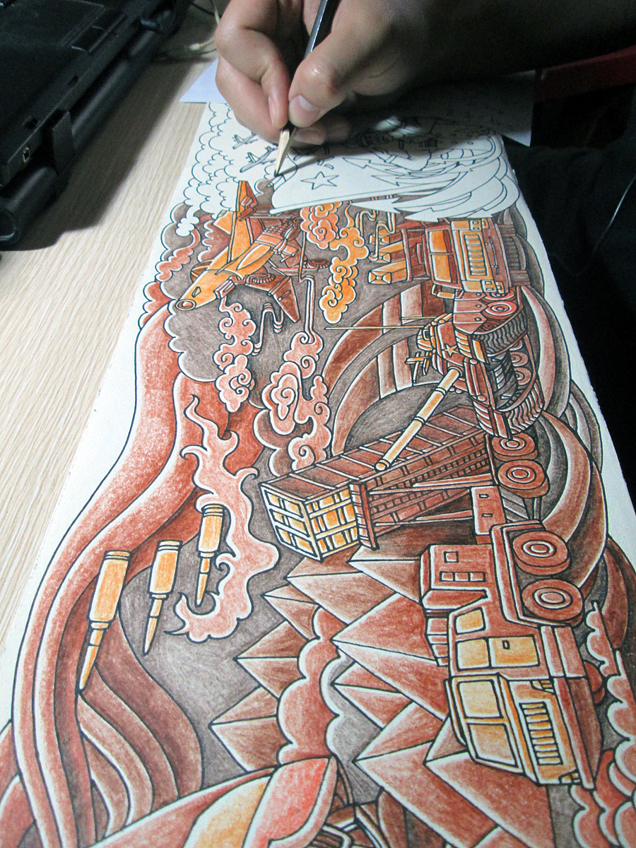 《军魂》浮雕设计稿 手绘过程