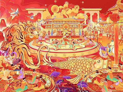 盛唐/虎年长卷插画