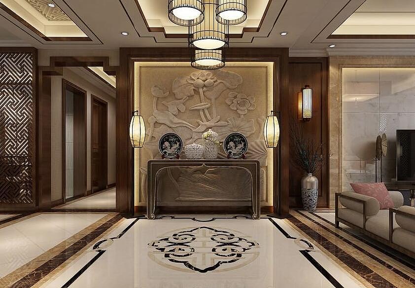 海马公园大平层210平新中式风格装修效果图欣赏---玄关