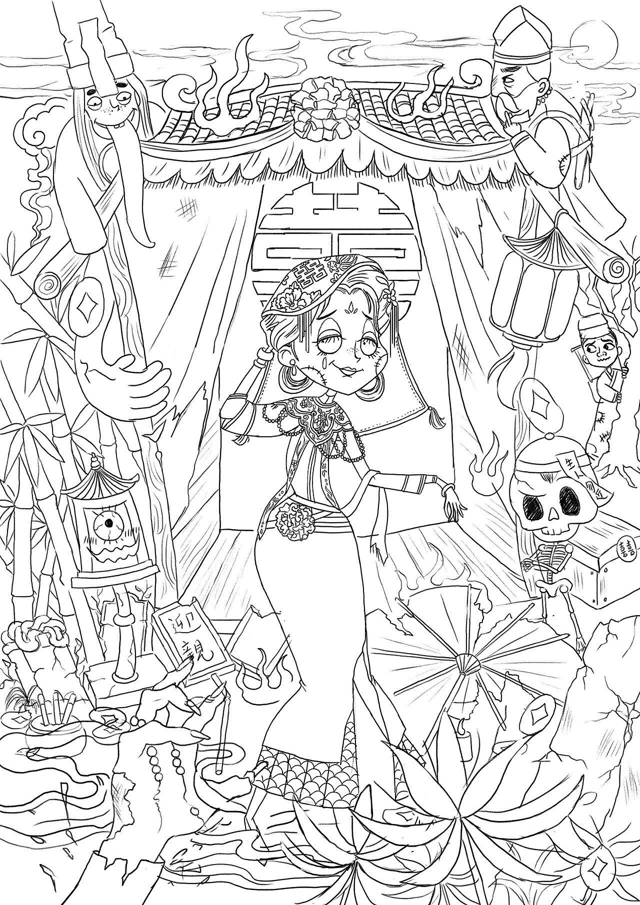 中式鬼新娘～（图ZMzc5MDA3MDk2） - 创作习作 - 站酷设计师左肩有只鬼原创素材 - 站酷ZCOOL