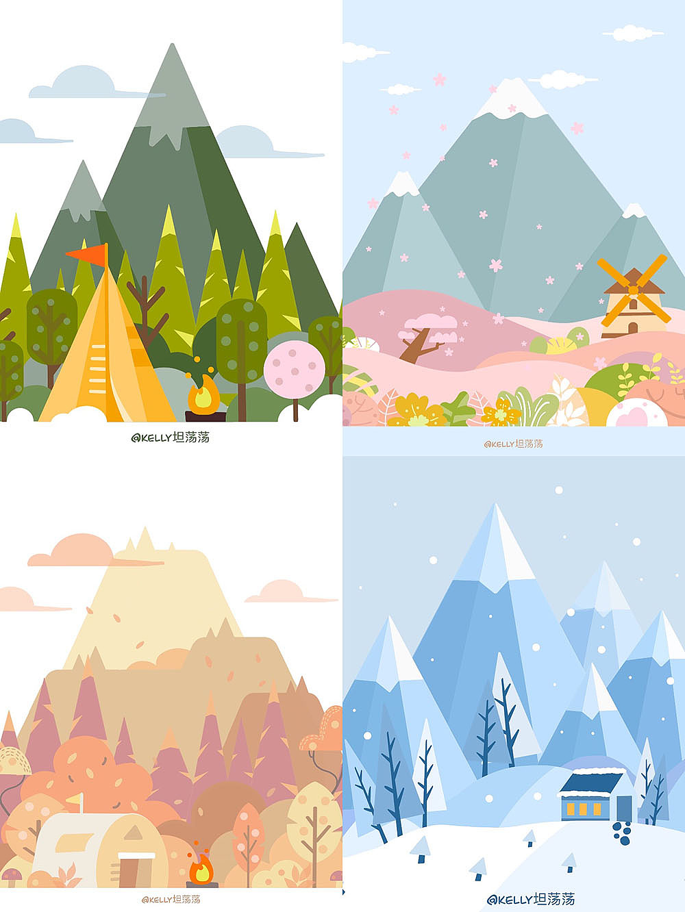 扁平风·山中四季|插画|商业插画|kelly坦荡荡 - 原创作品 - 站酷