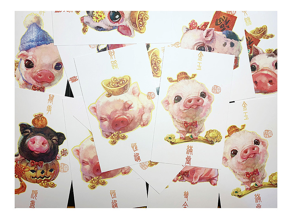 “猪猪过新年”明信片（图ZMTQxMjk3Mzg4） - 生活用品 - 站酷设计师雪娃娃童画原创素材 - 站酷ZCOOL