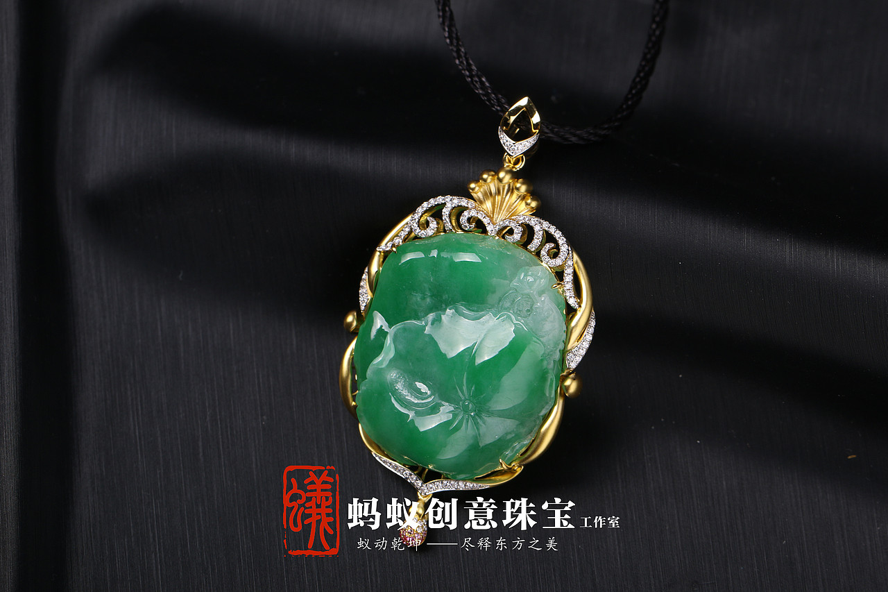 蚂蚁创意珠宝镶嵌----18K金镂空镶嵌翡翠荷叶（图ZMTAzMDU0MzQw） - 首饰设计 - 站酷设计师蚂蚁创意珠宝原创素材 - 站酷ZCOOL