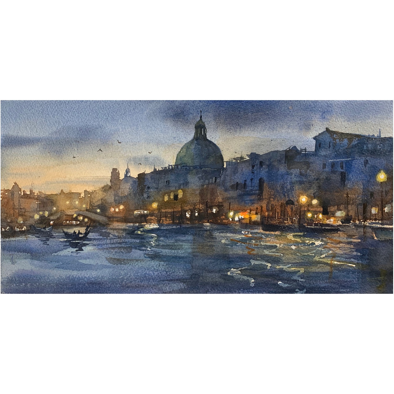 夏宇航水彩画《威尼斯的夜色》