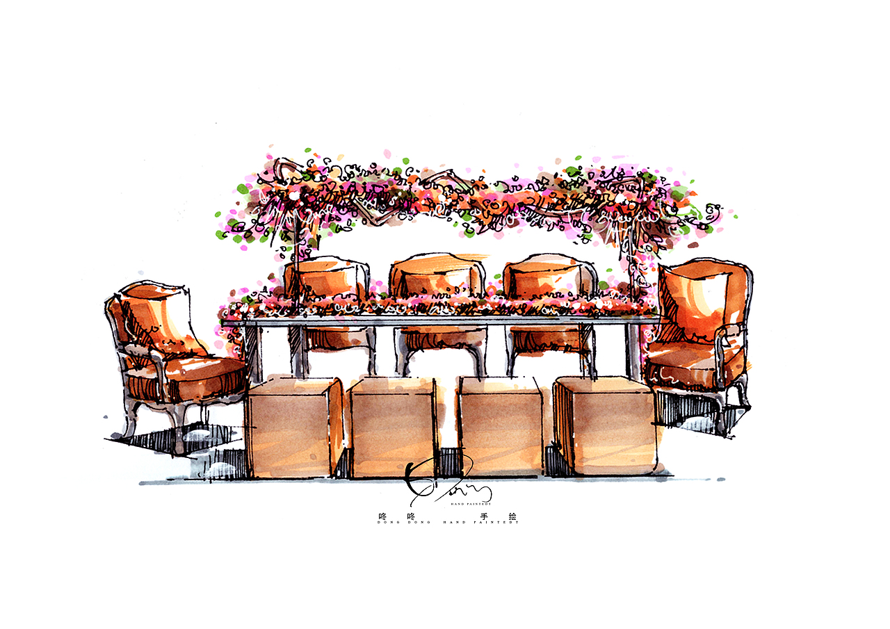马克笔桌花上色步骤快速表现（图ZMTAwNjgxODY0） - 艺术插画 - 站酷设计师咚咚婚礼手绘原创素材 - 站酷ZCOOL