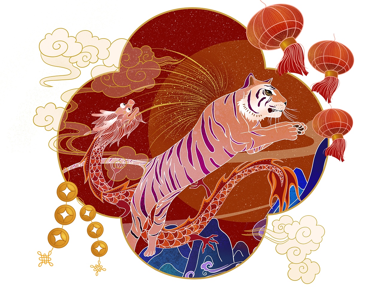 龙腾虎跃迎新年（图ZMjg0MjQxMTg4） - 商业插画 - 站酷设计师Z99804003原创素材 - 站酷ZCOOL