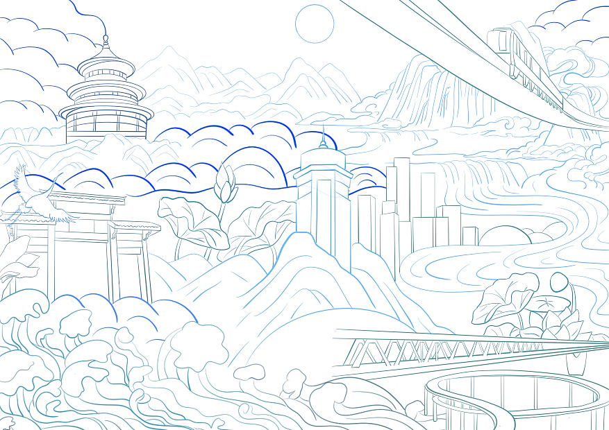 國潮風(fēng)高鐵主題類城市插畫（圖ZMzY4NjcyNDM2） - 新銳潮流插畫 - 站酷設(shè)計(jì)師小元子叮咚原創(chuàng)素材 - 站酷ZCOOL