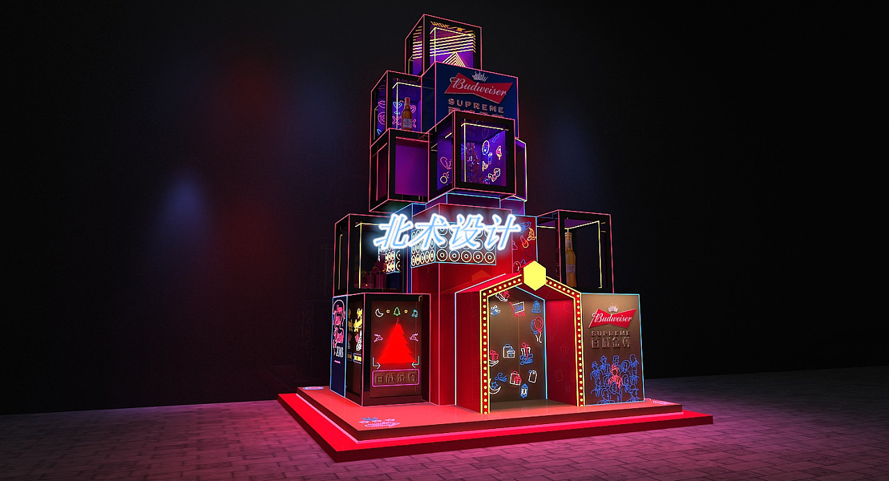 广场美陈方框元素创意灯光展|三维|场景|治术艺空 - 原创作品 - 站酷