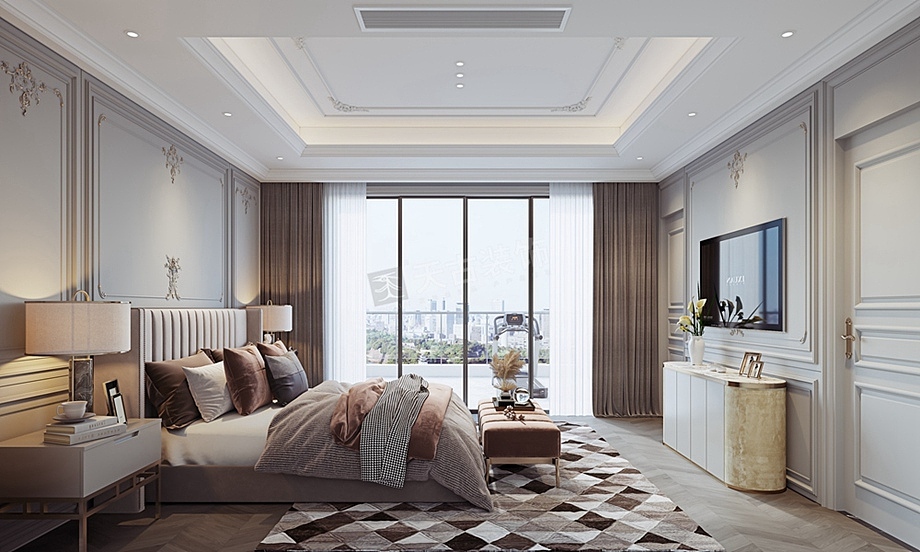 恒大麓山湖联排别墅装修案例,现代法式风格设计效果图