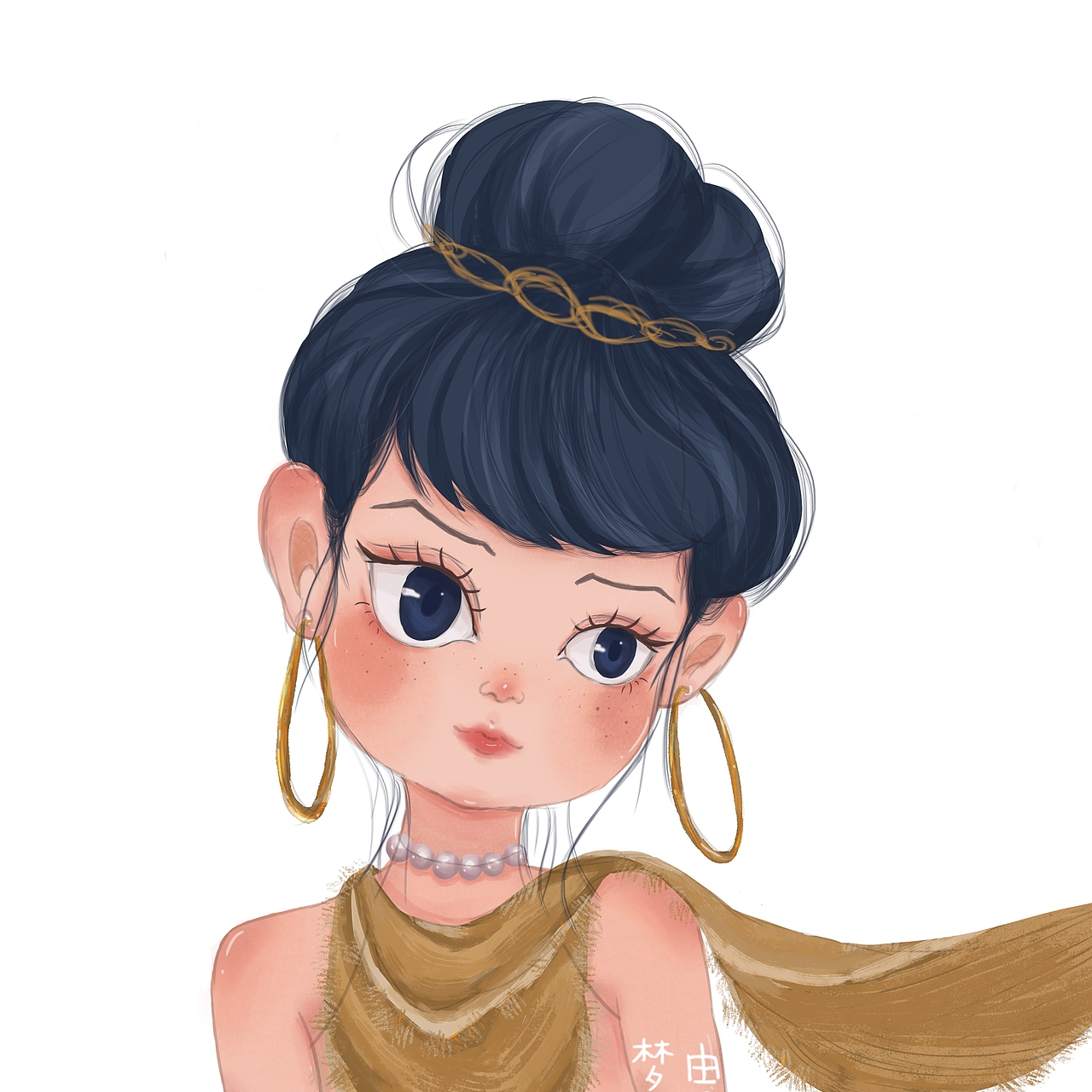 着黄色披肩的圆脸女孩