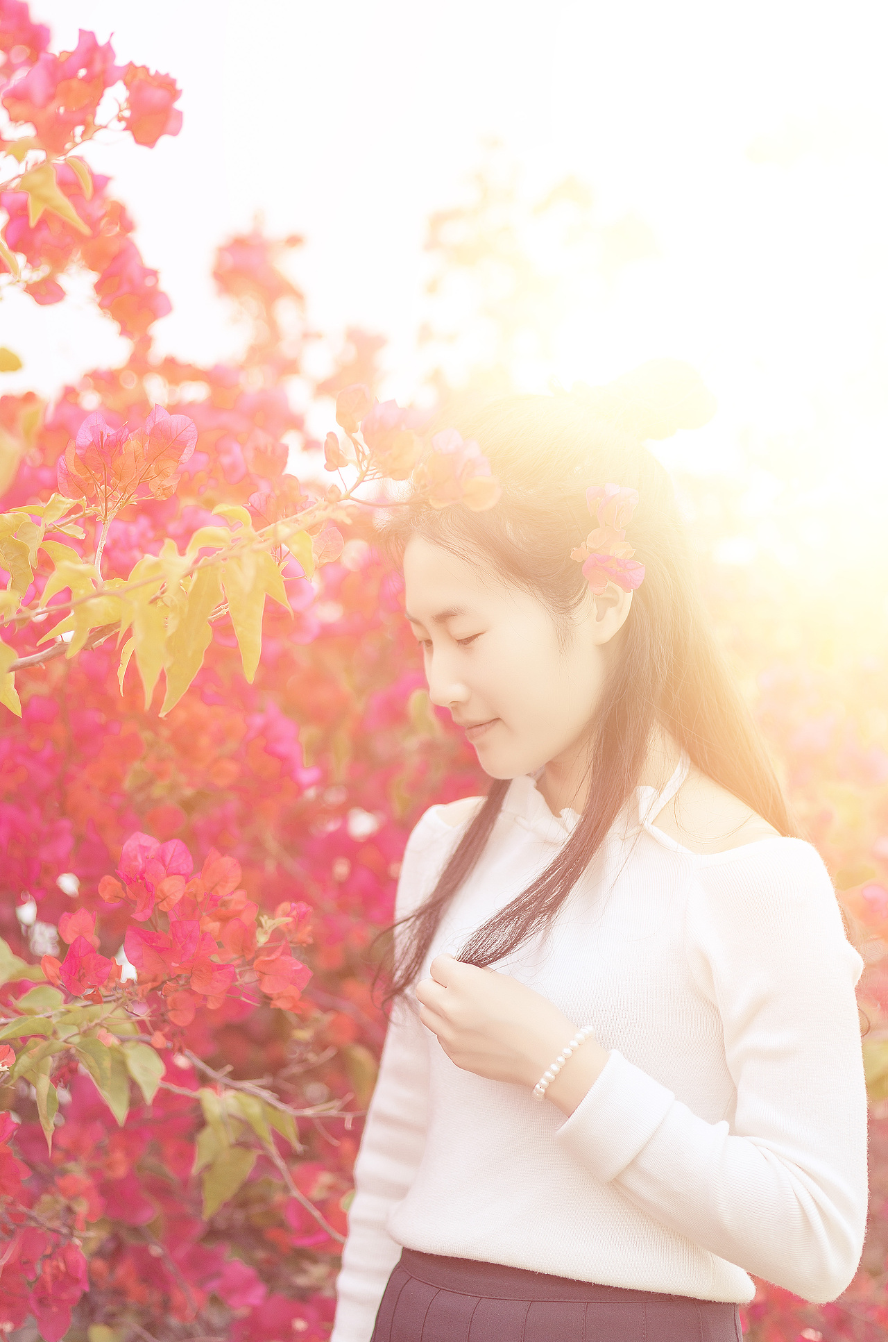 杜鹃花人像拍照