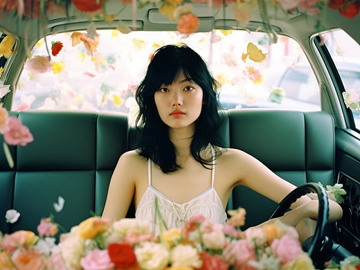 乘坐梦幻花车的女孩