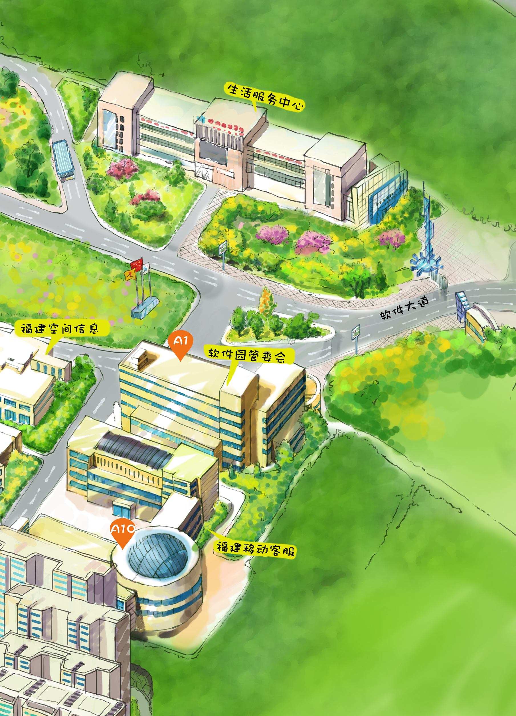 福州软件园手绘地图