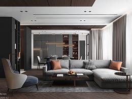高級灰+胡桃木客廳照片臨摹