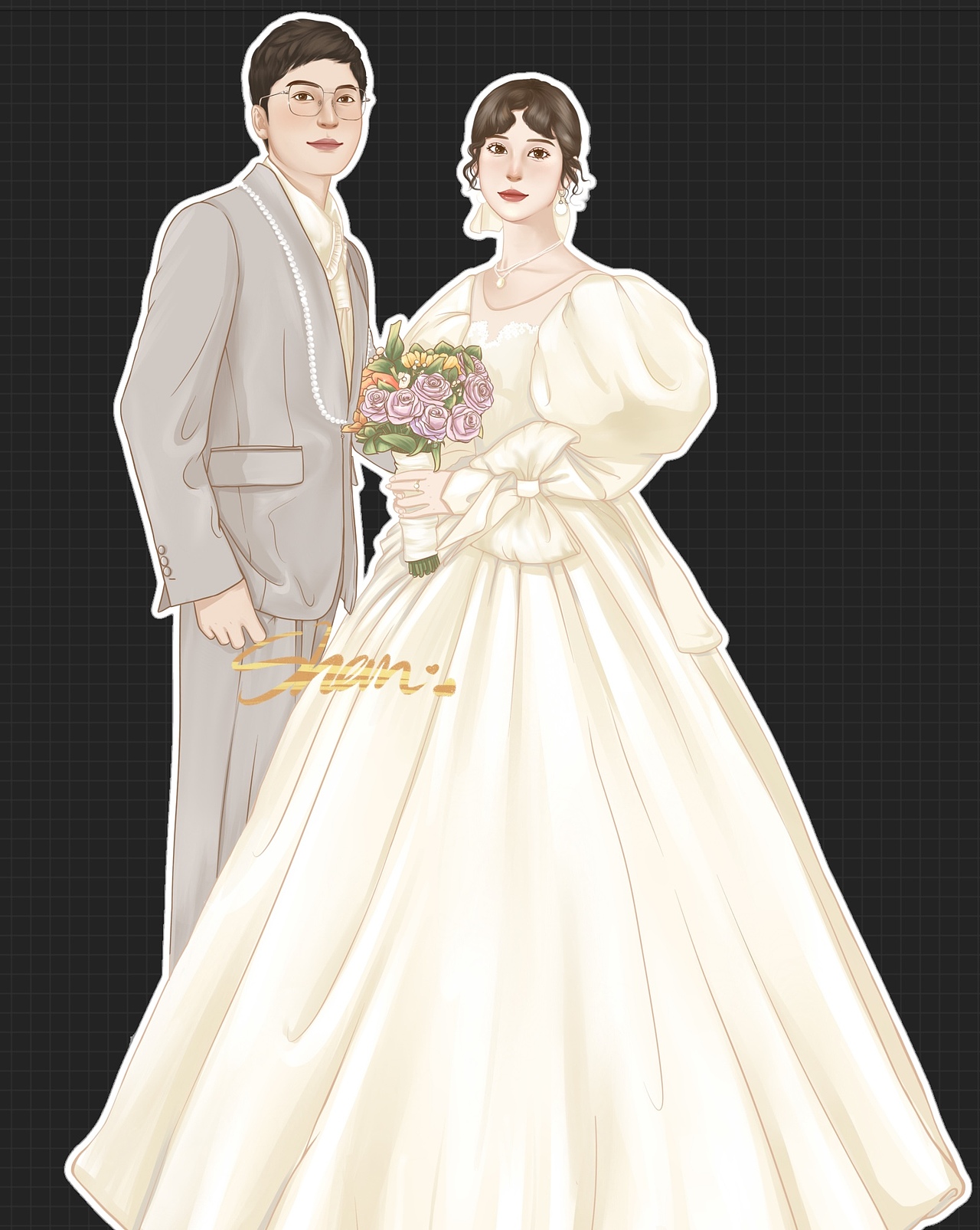 手绘婚纱照（图ZMzAyNTg1NjYw） - 艺术插画 - 站酷设计师陈火火2436原创素材 - 站酷ZCOOL