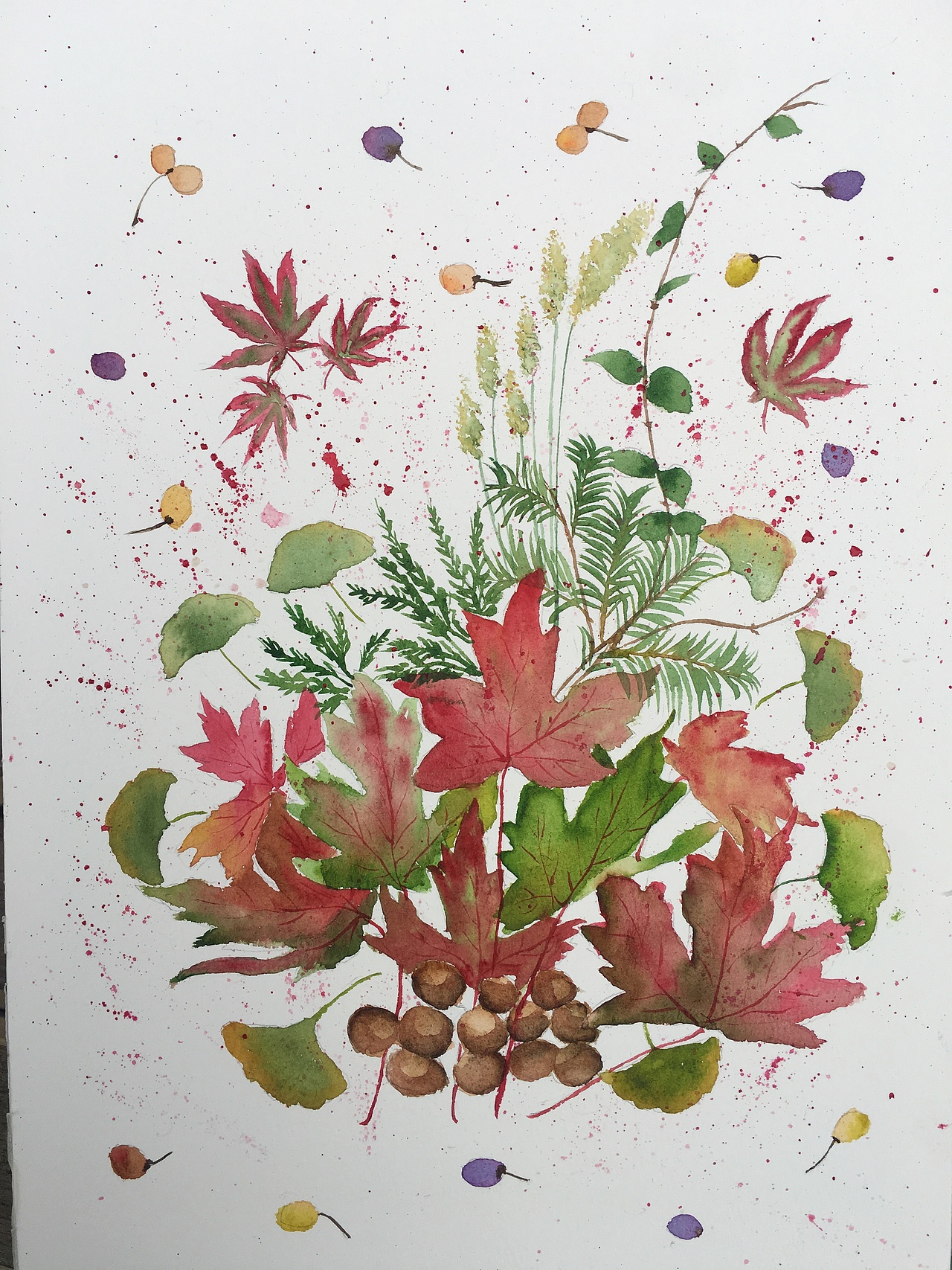 水彩落叶!|纯艺术|绘画|薄荷绿丶 - 原创作品 - 站酷 (zcool)