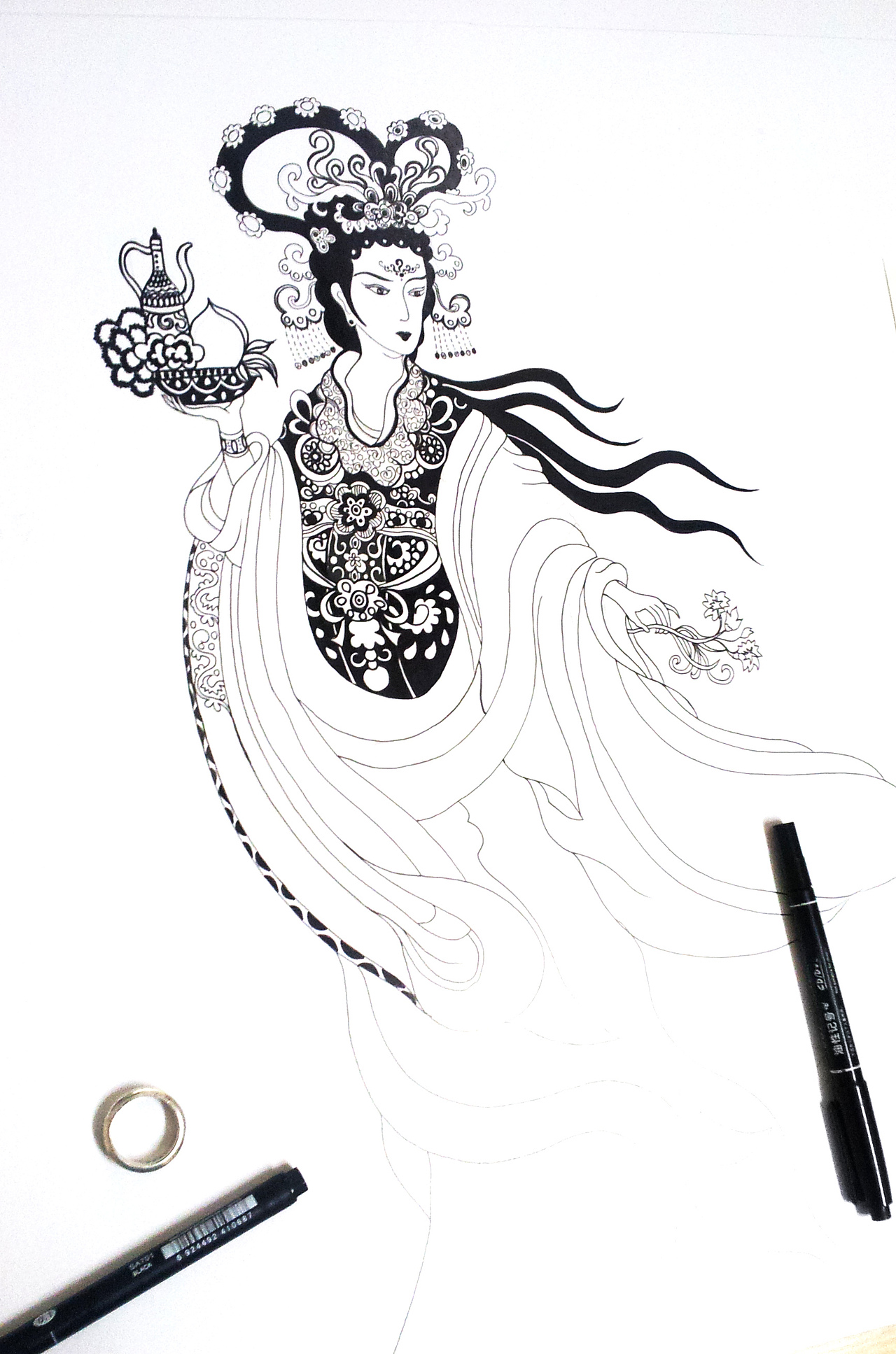 线描绘画-麻姑仙子