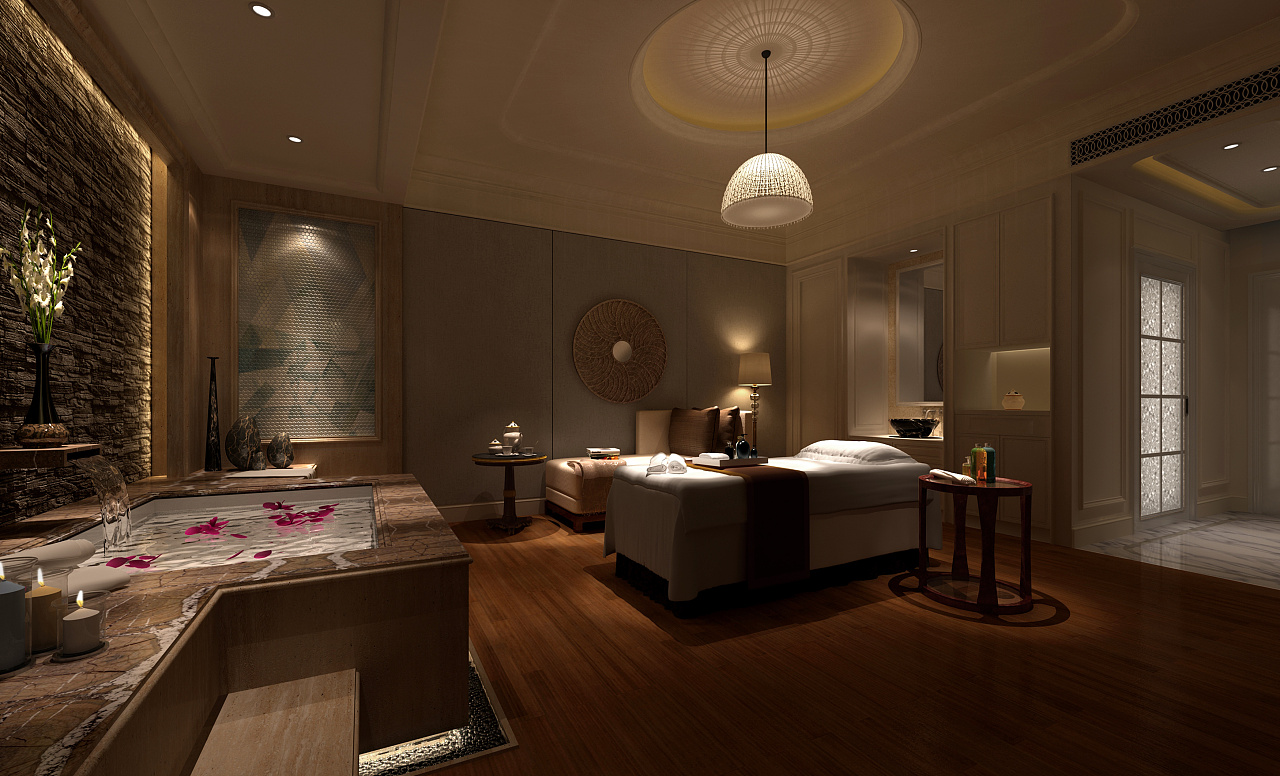 酒店spa房和卫生间三维空间设计