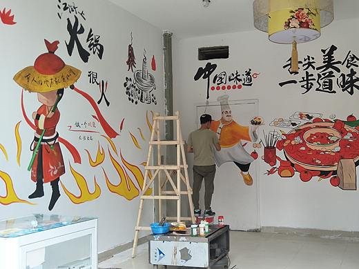 火锅店墙绘，餐饮墙绘，串串店墙绘，成都墙绘
