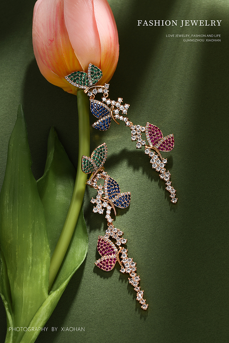 珠宝首饰拍摄 森系自然 花朵饰品 戒指 吊坠 彩宝 豪华