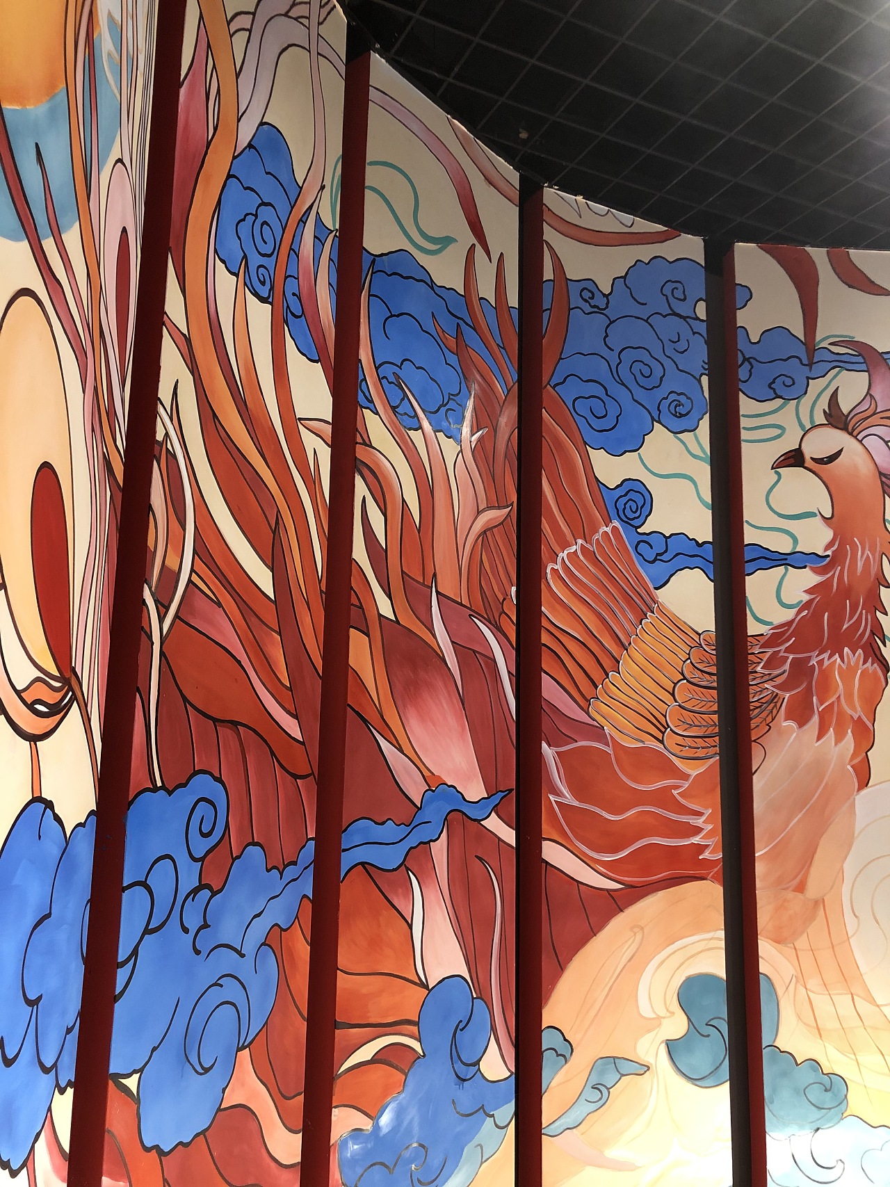 冰火凤凰手绘卫浴专卖店展柜背景氛围壁画