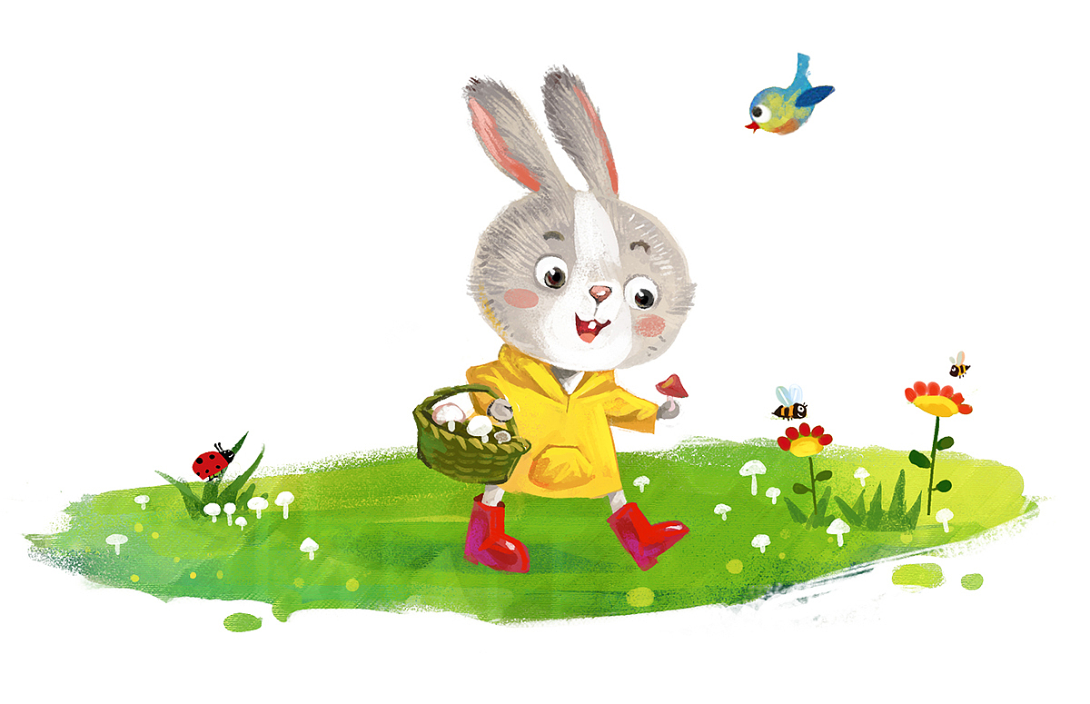 穿红雨靴的小灰兔