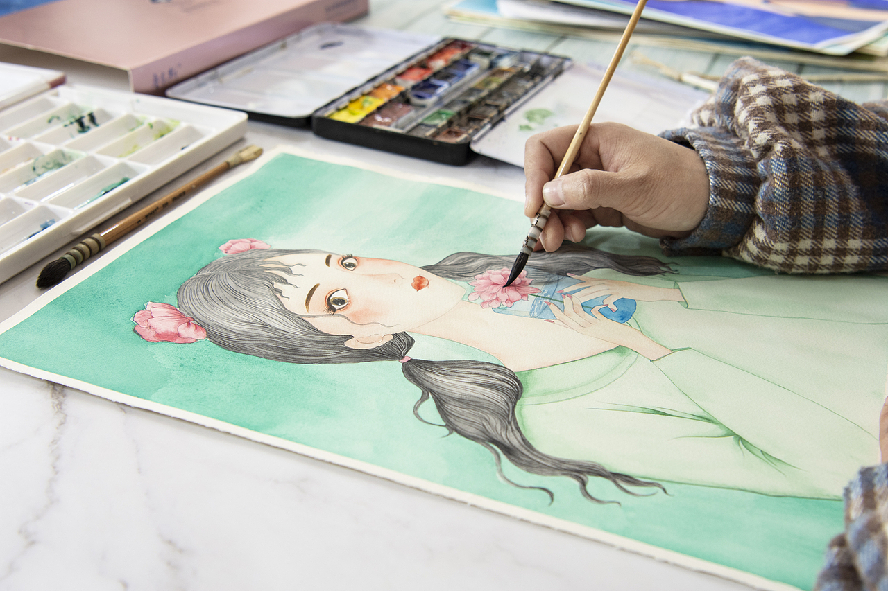 水彩人物画（图ZMjkwNTgwMjY4） - 艺术插画 - 站酷设计师蓝白铅原创素材 - 站酷ZCOOL