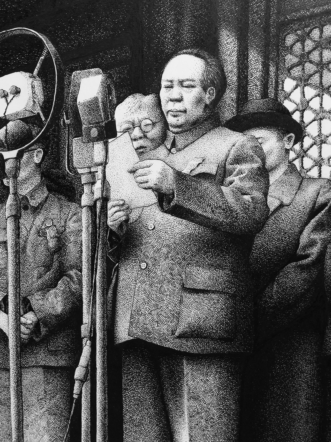 谭伯虎钢笔画作品《开国大典》