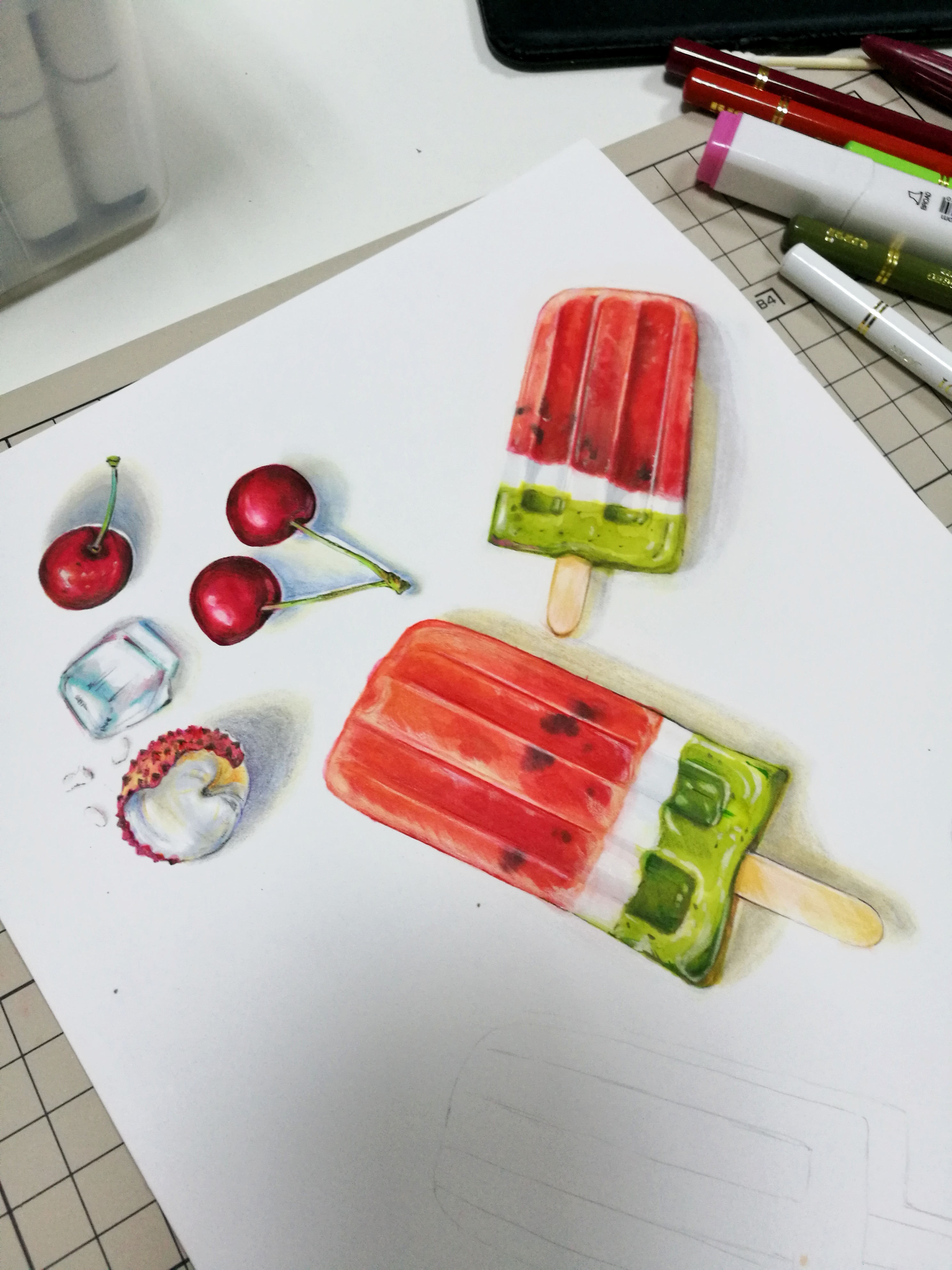 彩铅画冰淇淋手绘图片图片