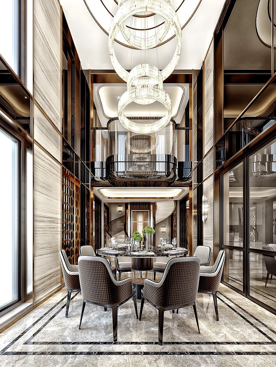 360㎡别墅轻奢风别墅设计挑空餐厅华丽豪宅