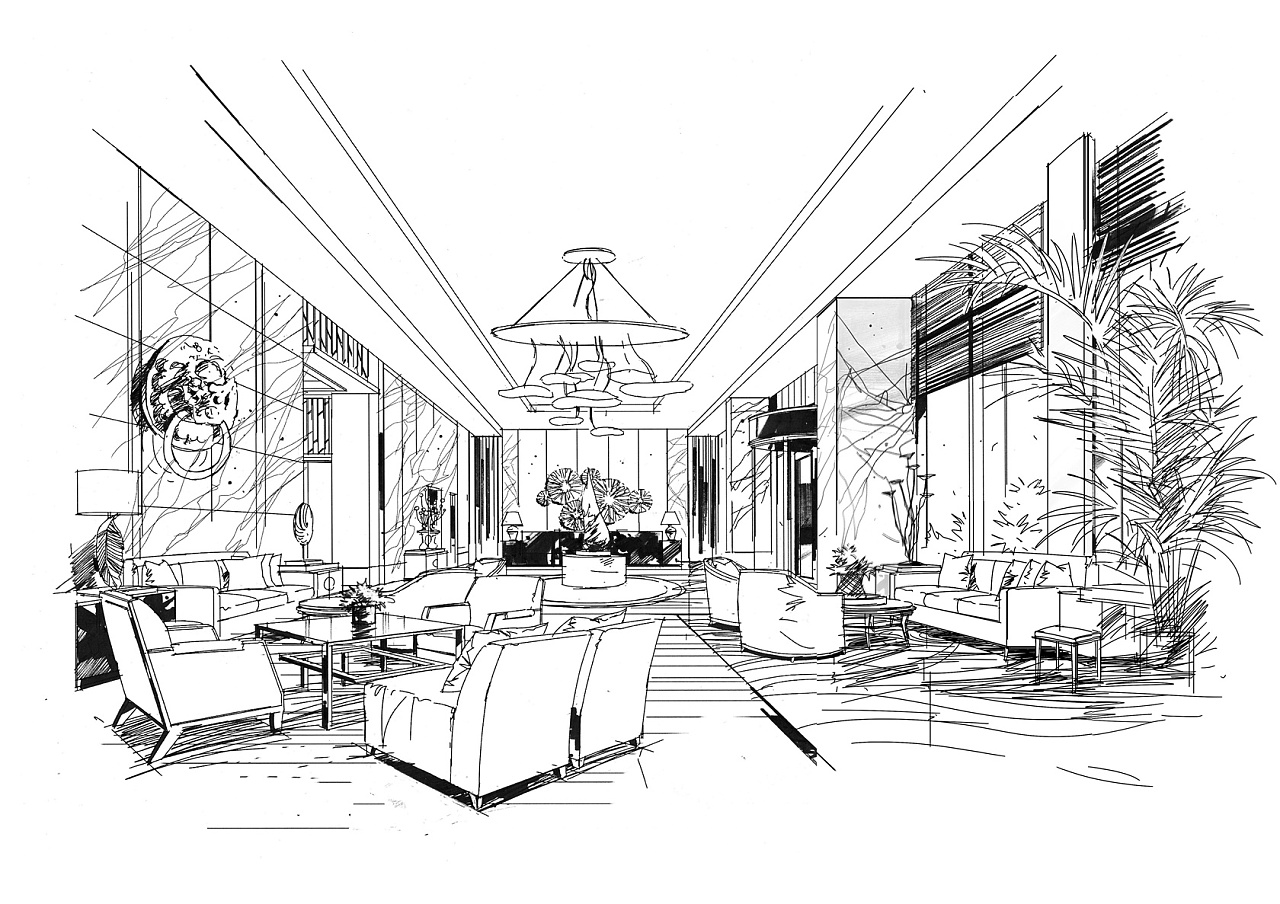 室内设计手绘作品分享(3)工装空间|空间|家装设计|龙虾去皮吃 - 原创