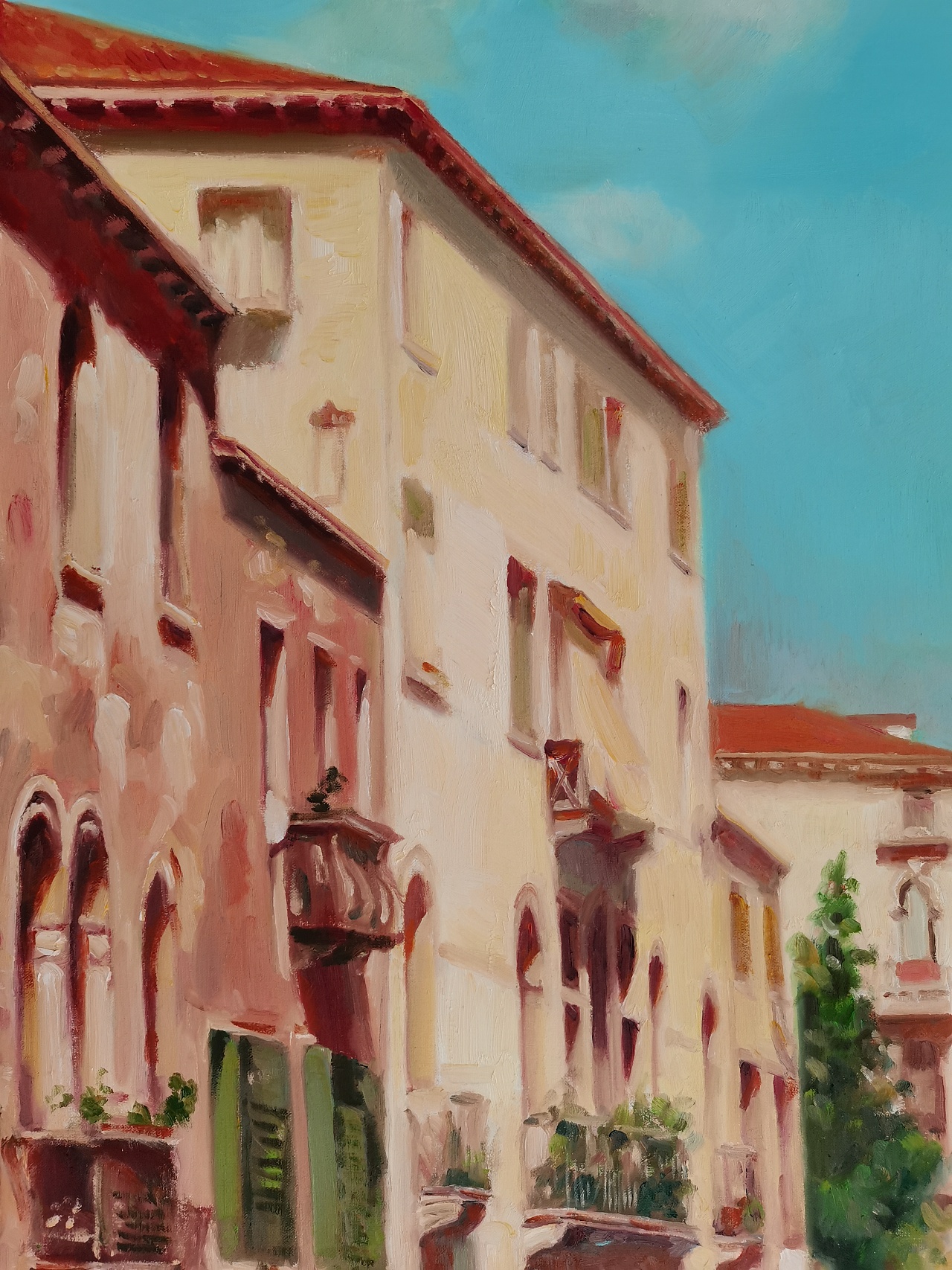 于生慧手绘客厅玄关背景墙油画《城堡》