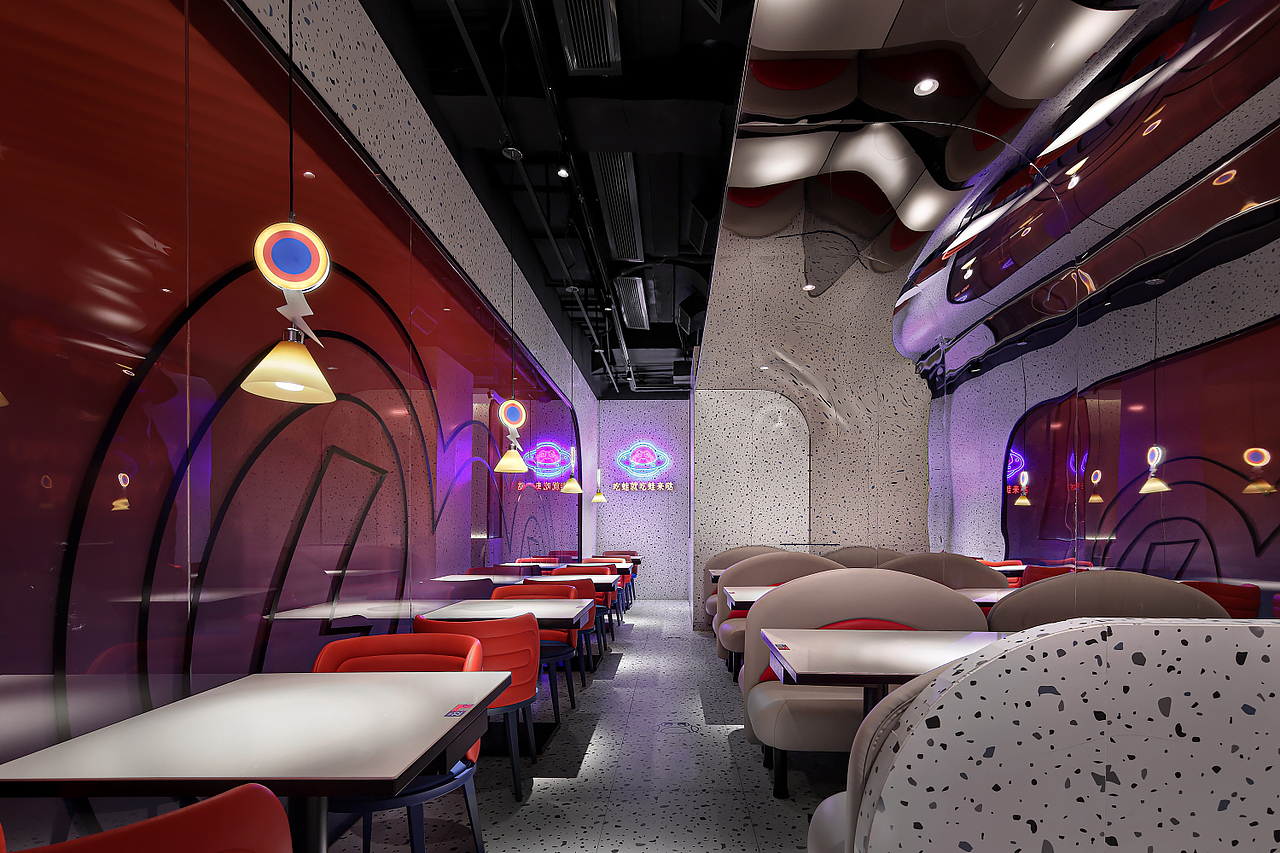 蛙来哒·餐厅设计,红与蓝的碰撞,餐厅秒变情绪空间