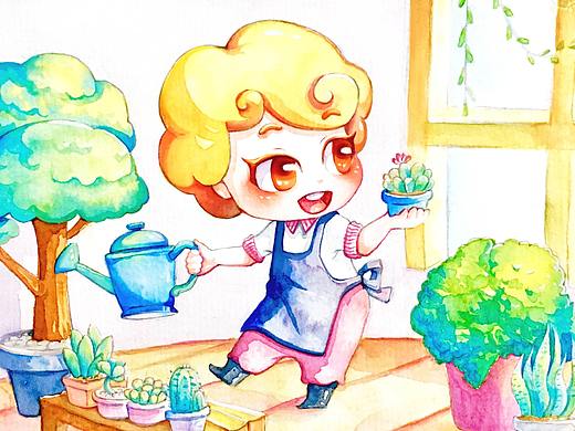 水彩插画：小朵朵