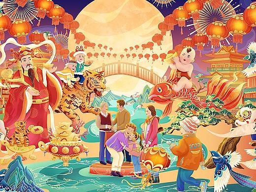 福虎兆丰年-虎年新年贺图 - 国潮插画