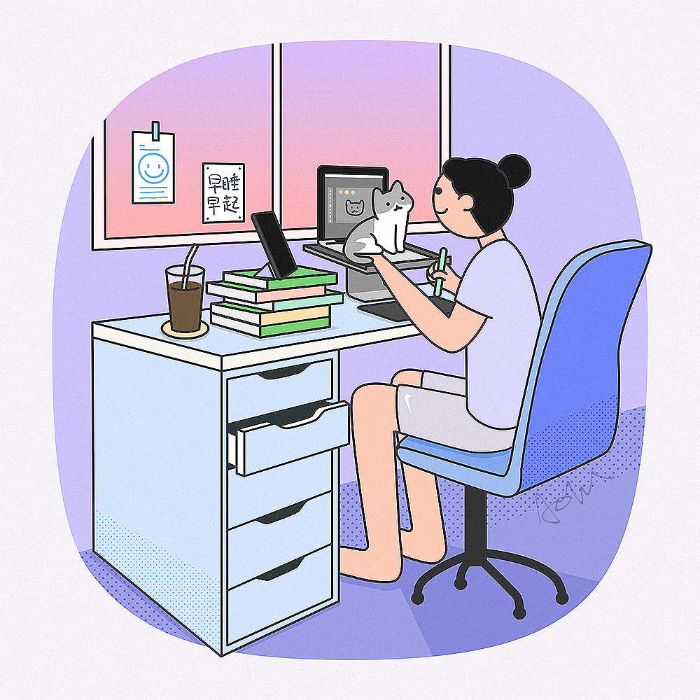 阿夫利总是在我画画的时候来骚扰我，这就是幸福的烦恼吧～( ´▽｀)