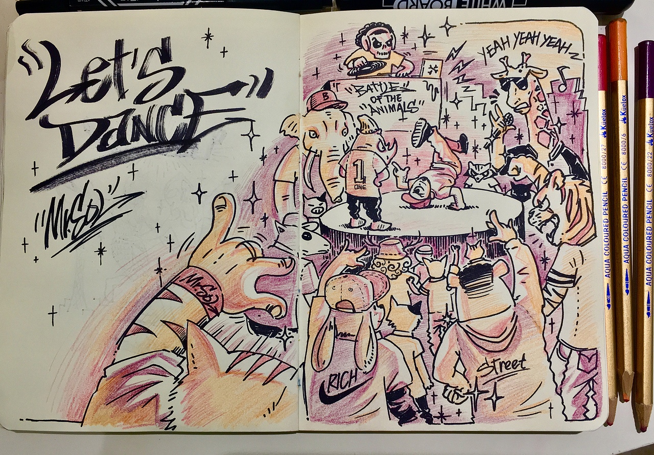 斗舞现场 漂流本手绘（图ZMTU4MTA2MTEy） - 创作习作 - 站酷设计师MrSOL原创素材 - 站酷ZCOOL