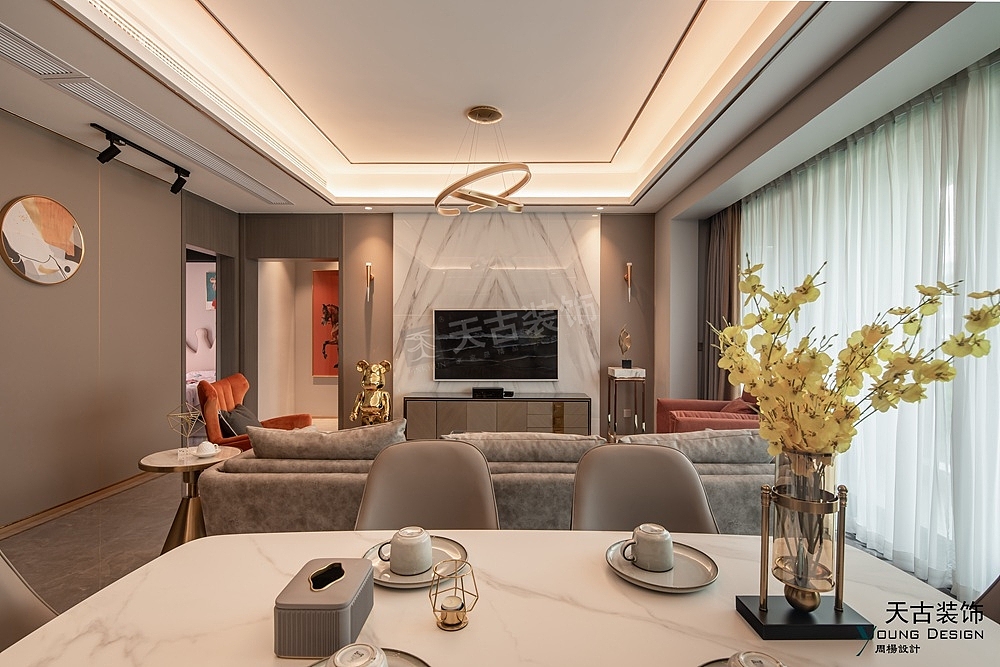 重庆壹江郡装修完工实景案例,壹江郡轻奢风大平层设计