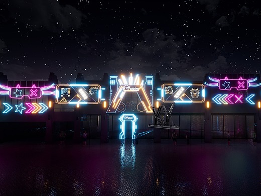 山东烟台招远-赛博朋克风格店招门头设计