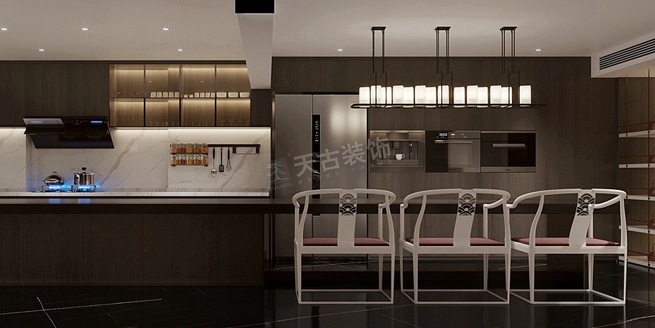 重庆龙湖九里晴川装修方案,新中式联排别墅设计效果图