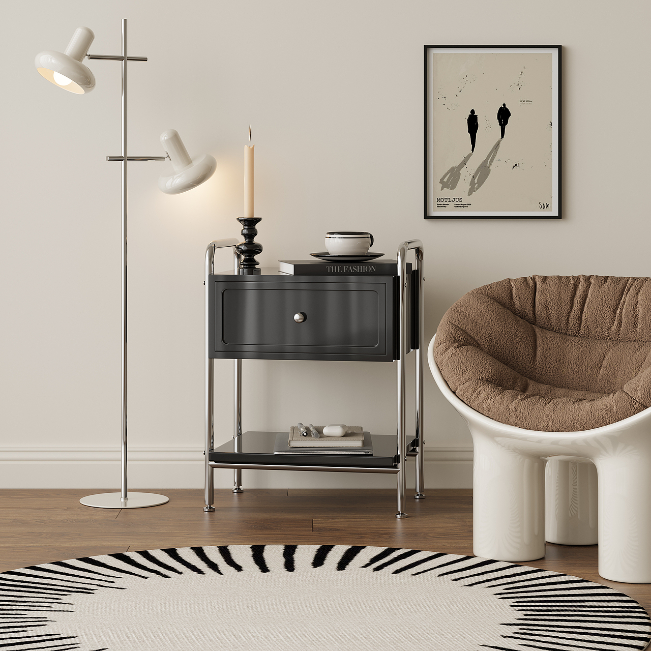 现代黑色床头柜