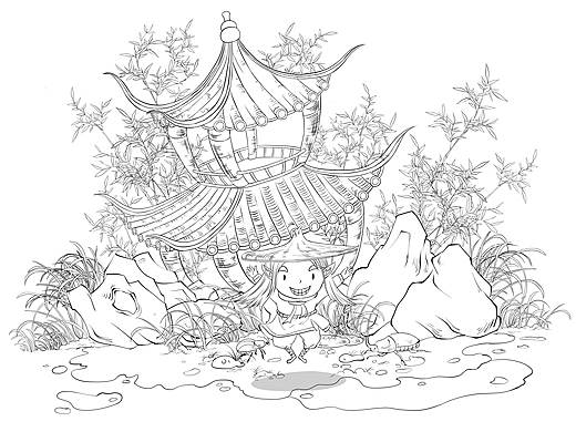 卡通古风书生儿童静物线稿