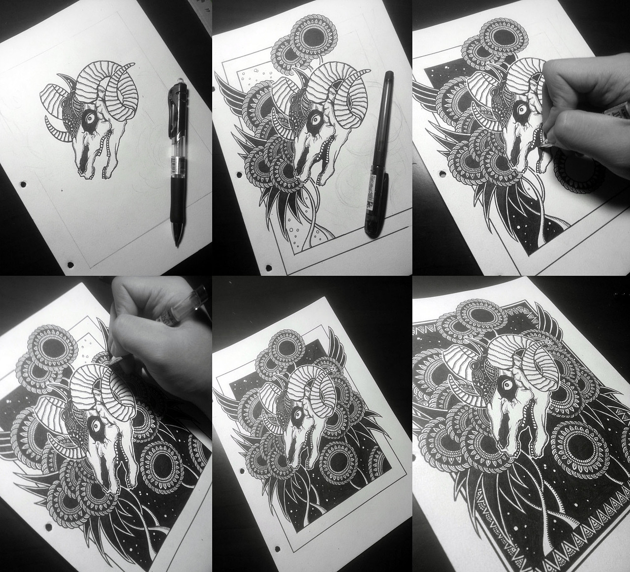 黑白纯手绘—暗黑星座系列 附绘制过程