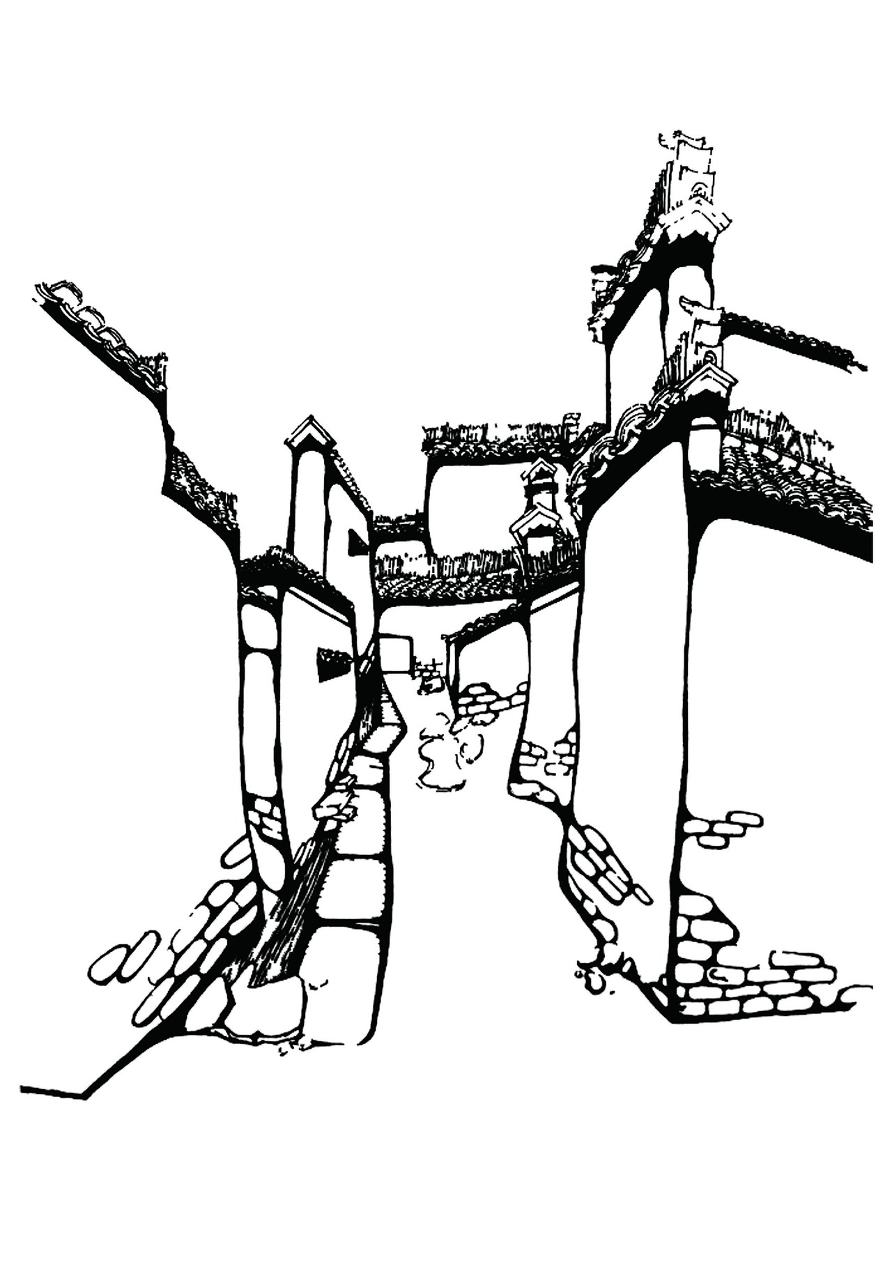 黑白手绘插画宏村